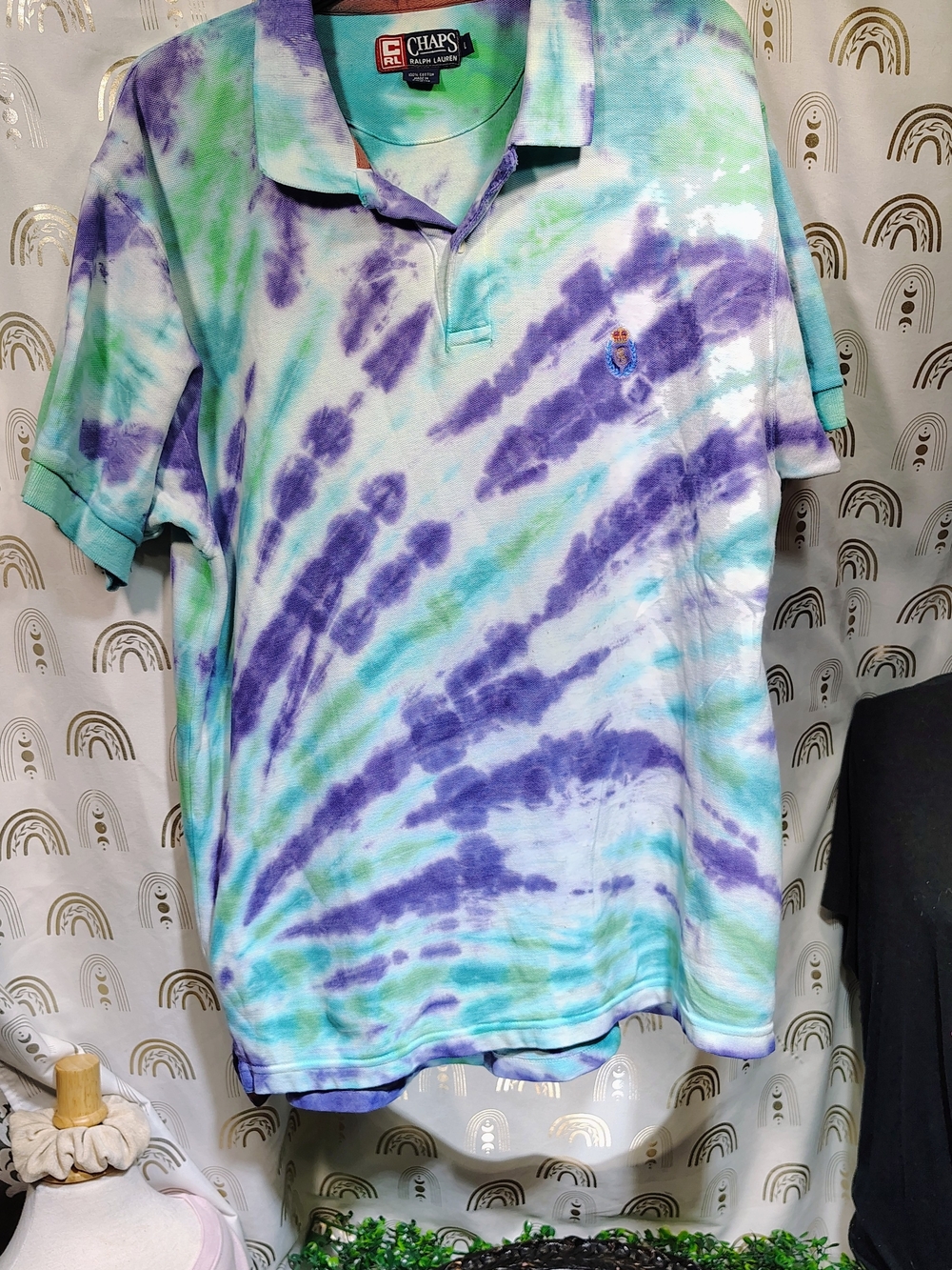 Chaps Tie-Dye Polo in Purple & Aqua Green